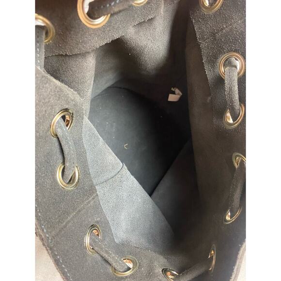 ANTHROPOLOGIE Wolf Gang Gray Leather Bucket Bag Drawstring Crossbody Bag - Picture 9 of 14